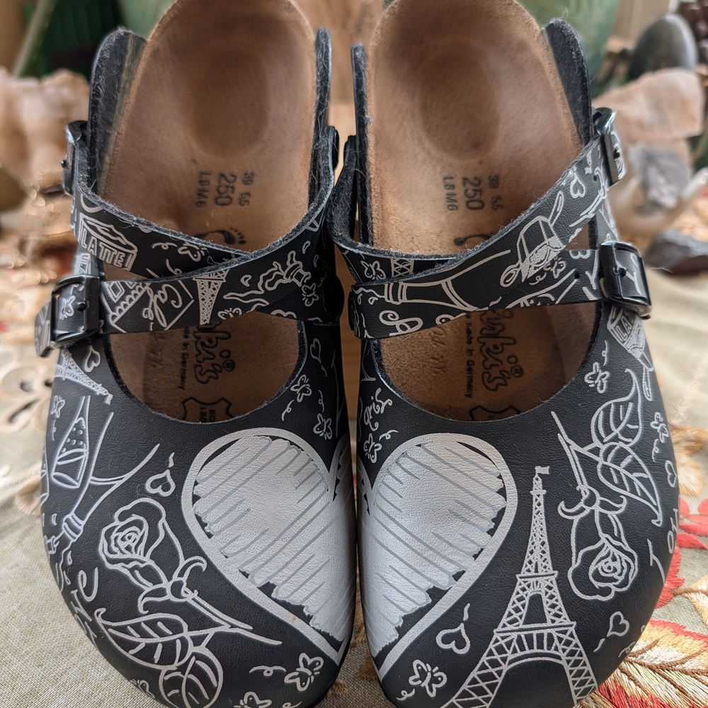 Birkenstock Black and White Graphic Mules